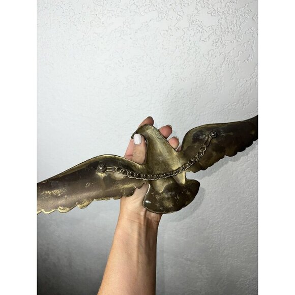 Vintage Large Wall Hanging Solid Brass Flying Eagle Plaque 18” Long Patriotic - Picture 9 of 11